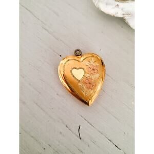 Vintage Floral Etched Gold Fill Heart Locket